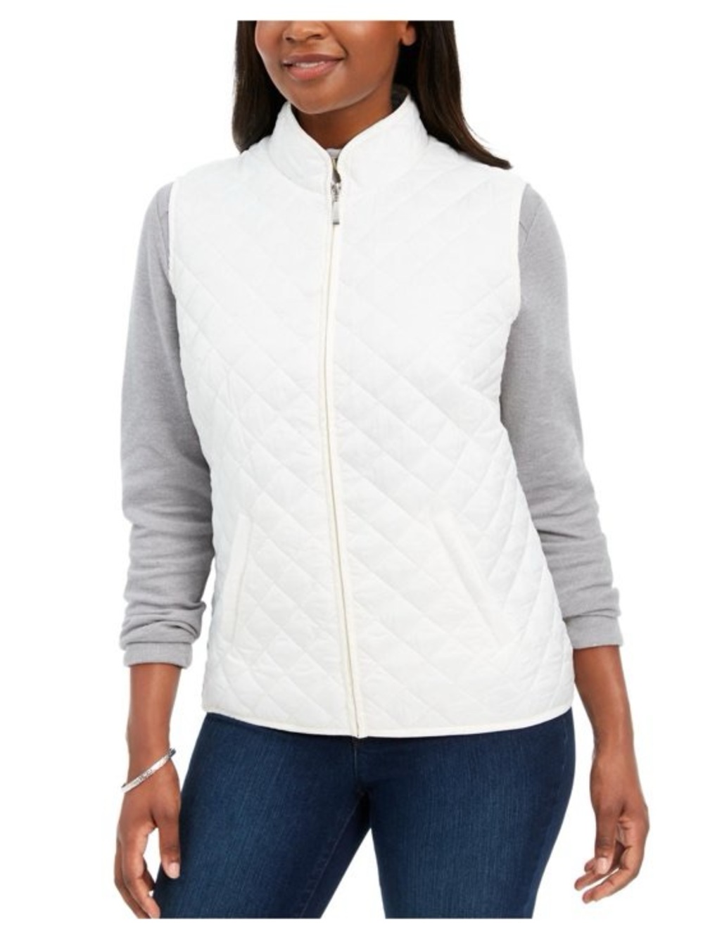 Karen Scott Ivory Diamond Quilted Zip Front Vest Women’s Size XS